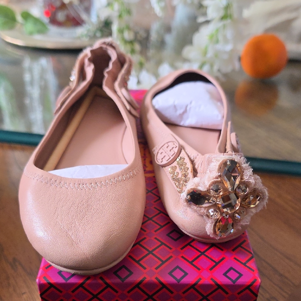 Tory Burch Pink Jeweled Ballet Flats
